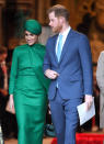 LONDON, ENGLAND - MARCH 09: Prince Harry, Duke of Sussex and Meghan, Duchess of Sussex depart after attending the Commonwealth Day Service 2020 at Westminster Abbey on March 09, 2020 in London, England. (Photo by Karwai Tang/WireImage)