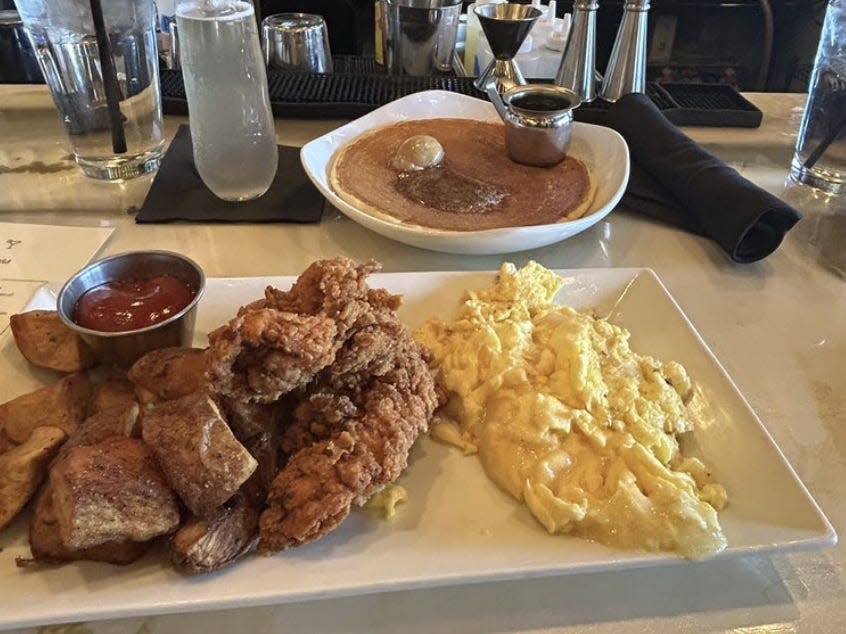 Fried chicken with potatoes and eggs at Easy Like Sunday.