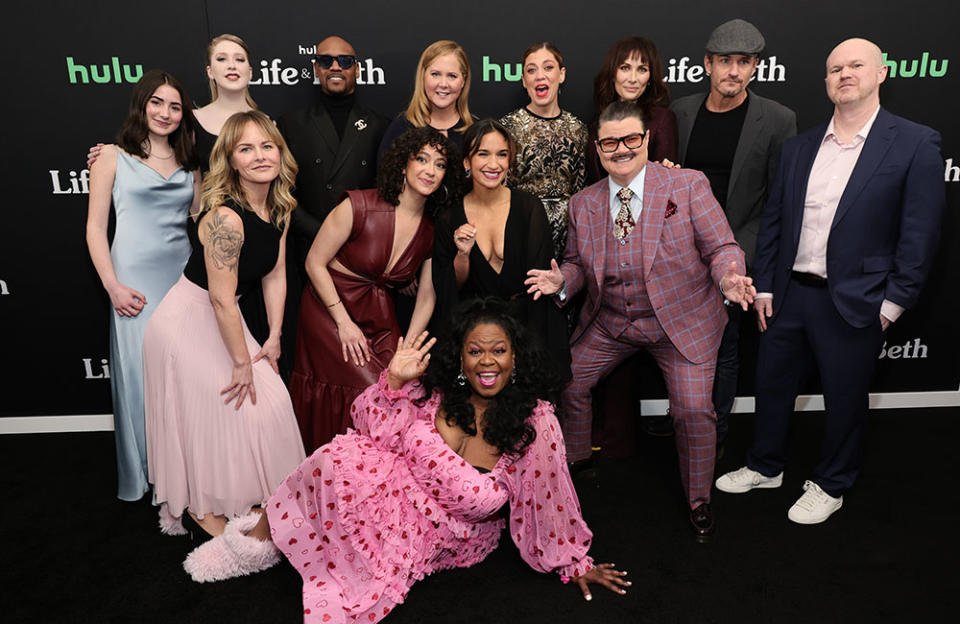 (Back Row) Grace Power, Violet Young, LaVar Walker, Amy Schumer, Susannah Flood, Laura Benanti, Kevin Kane and Daniel Powell (Middle Row) Rosebud Baker, Arielle Siegel, Sas Goldberg and Murray Hill (Front) Yamaneika Saunders - Credit: Jamie McCarthy/Getty Images