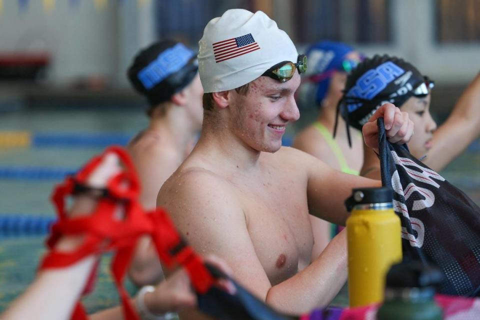 Norvin Clontz, a nationally ranked swimmer at Charlotte Latin, practices for his club team at Blakeney Racquet and Swim Club in Charlotte, NC, on Monday, January 29, 2024.