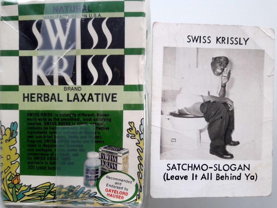 Louis Armstrong’s favourite laxatives along with a promotional photograph (Supplied)
