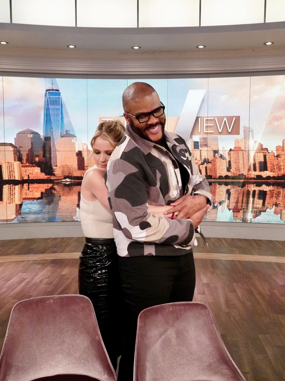 Sara Haines and Tyler Perry on set of "The View" on Nov. 8.