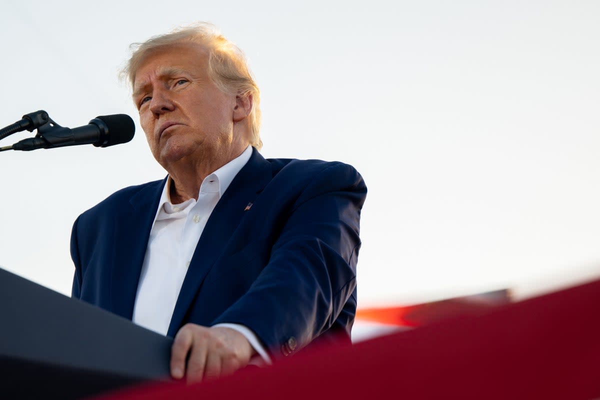 Former U.S. President Donald Trump speaks during a rally at the Waco Regional Airport on March 25, 2023 in Waco, Texa (Getty Images)