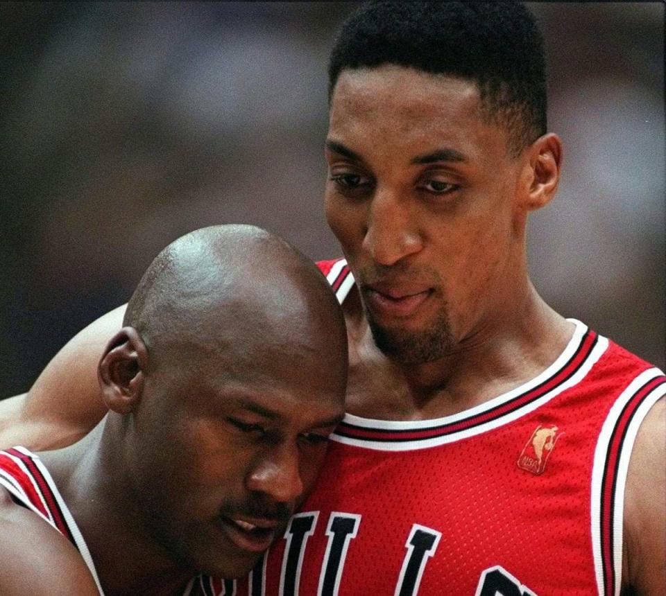 ▲Michael Jordan(左)、Scottie Pippen。（圖／美聯社／達志影像）