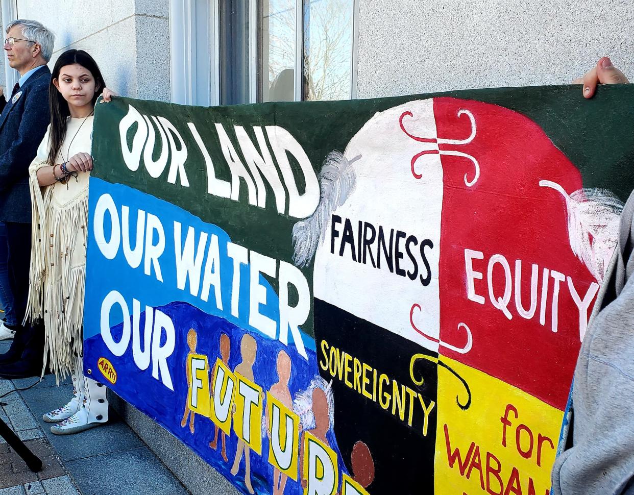 Supporters advocated for LD1626 Wabanaki tribal sovereignty at the Maine capitol earlier this year before the bill died in May. (photo: Wabanaki Alliance)