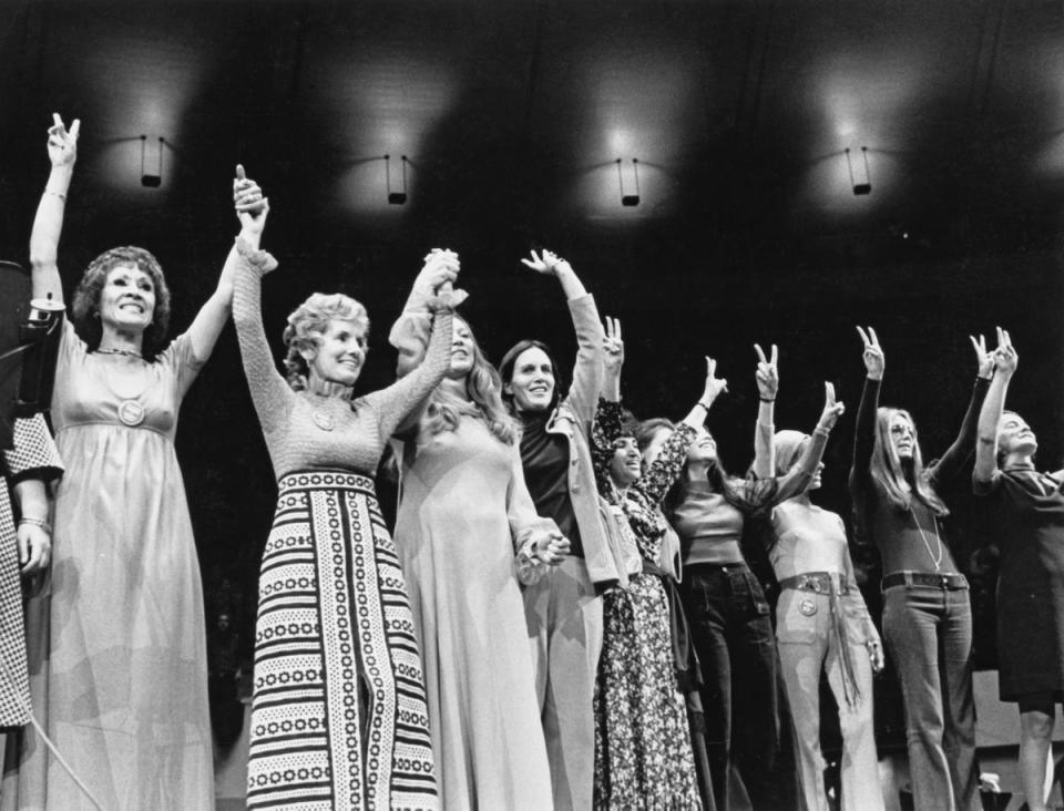 Steinem (second right) at a rally for Democrat George McGovern’s presidential campaign in 1972 at Madison Square Garden in New York City (Keystone/Hulton Archive/Getty Images)