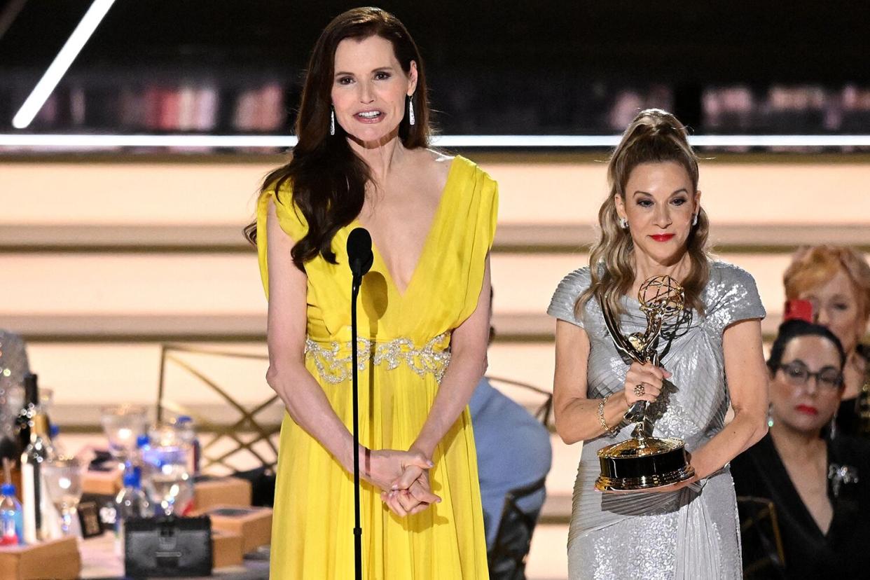 US actress Geena Davis accepts the Governors Award on behalf of the Geena Davis Institute on Gender in Media onstage during the 74th Emmy Awards at the Microsoft Theater in Los Angeles, California, on September 12, 2022.