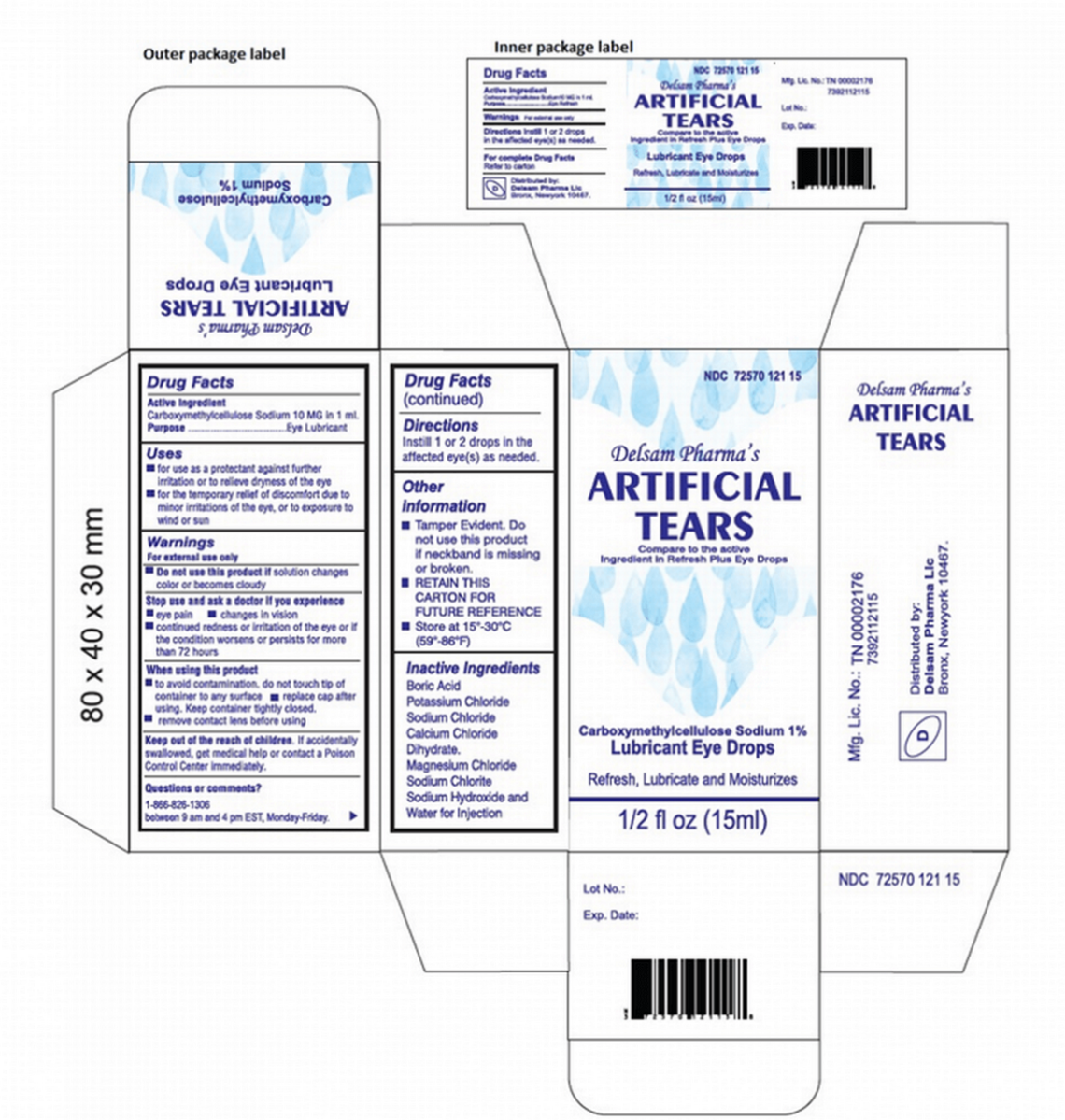 The decontructed box of Delsam Pharma’s Artificial Tears Lubricant Eye Drops