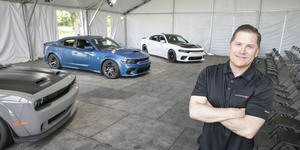 tim kuniskis, head of passenger cars – dodge, srt, chrysler and fiat, fca – north america, unveiled the new 2020 charger srt hellcat widebody center and charger scat pack widebody right at fca’s chelsea proving grounds on june 27, 2019 dodge charger hellcat widebody is the most powerful and fastest mass produced sedan in the world dodgesrt also displayed the challenger srt hellcat widebody left during the annual what’s new event for more information contact kristin starnes 248 512 0889 or dan reid 248 512 0366