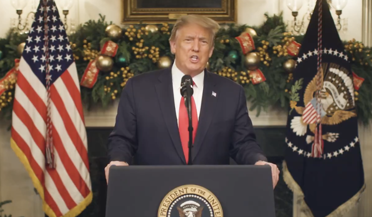 Donald Trump appears in a video to denounce Covid relief bill (Donald Trump / Twitter)