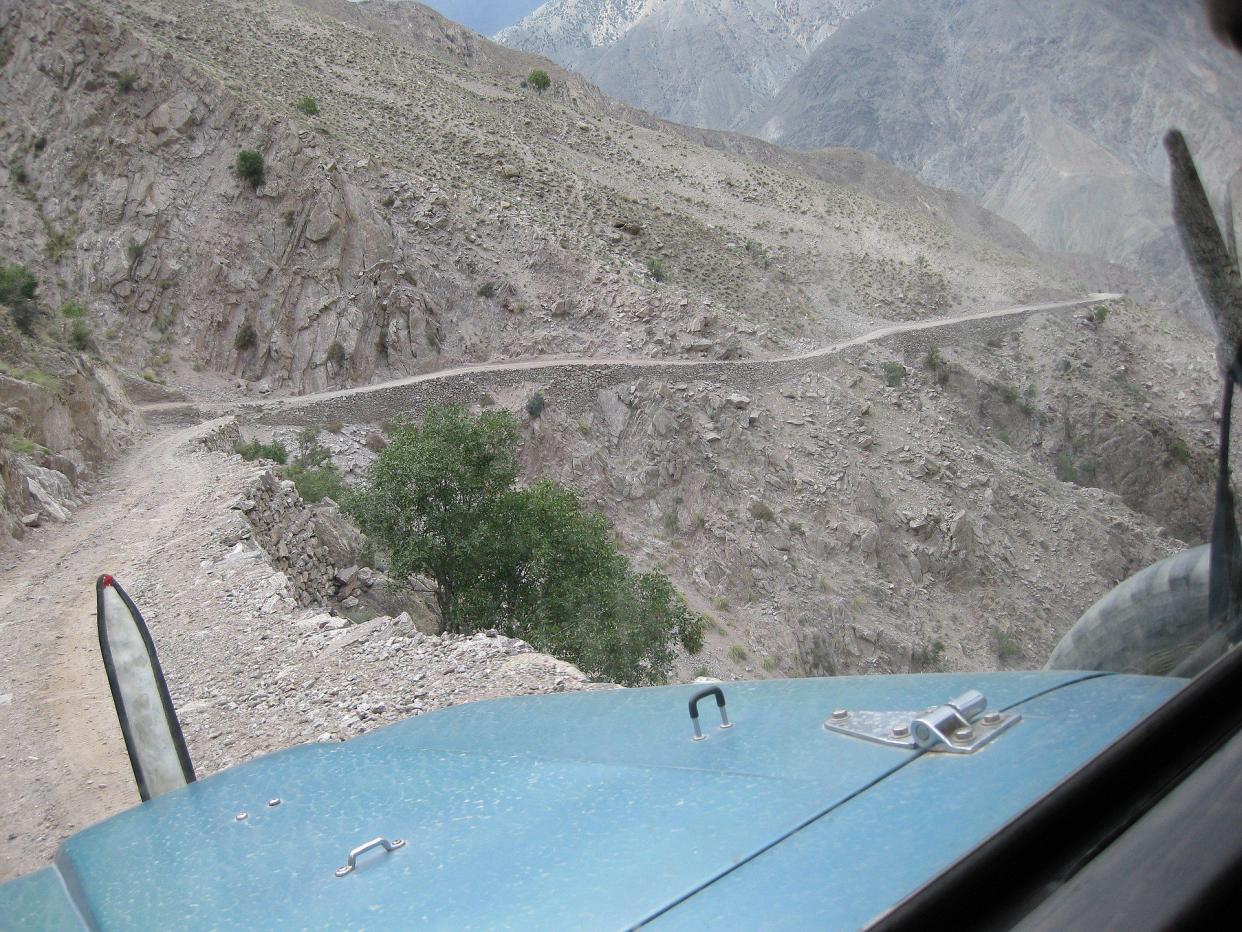Narrow mountain road from 'Fairy Meadows' to 'Raikot' Gilgit Baltistan, Pakistan