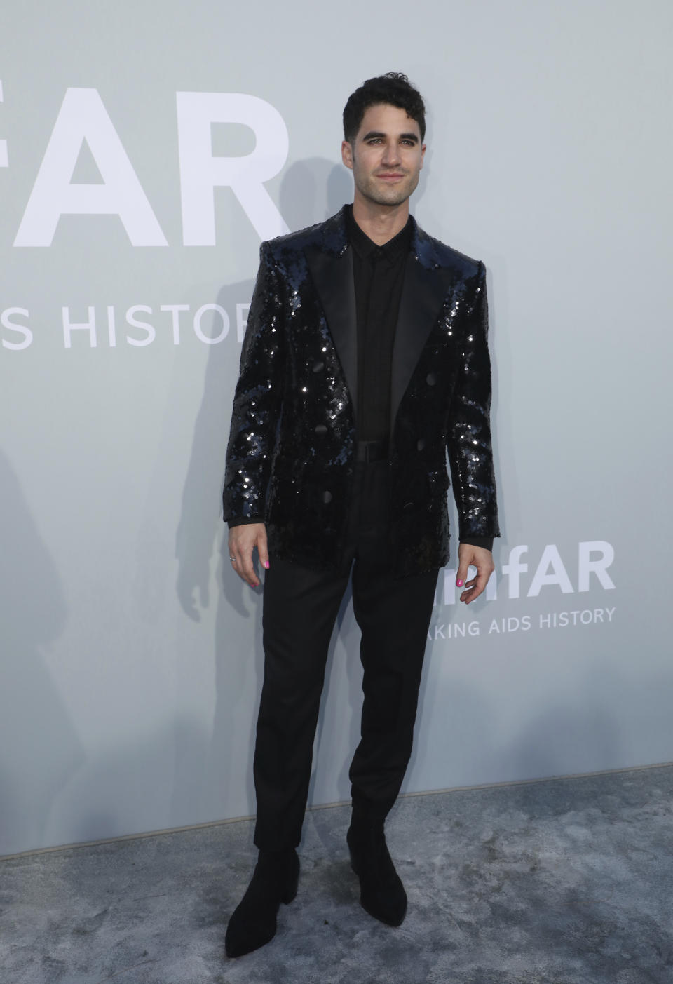 Darren Criss poses for photographers upon arrival at the amfAR Cinema Against AIDS benefit the during the 74th Cannes international film festival, Cap d'Antibes, southern France, Friday, July 16, 2021. (Photo by Vianney Le Caer/Invision/AP)