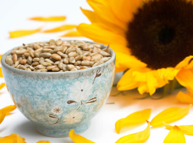 <b>Sunflower seeds</b> contain Selenium and Magnesium. These compounds are believed to give us the instant feel-good. Also seeds are rich in amino acids that help in serotonin production, which is good for one’s mood.