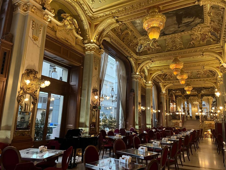 interior shot of the guilded new york cafe in Budapest hungary