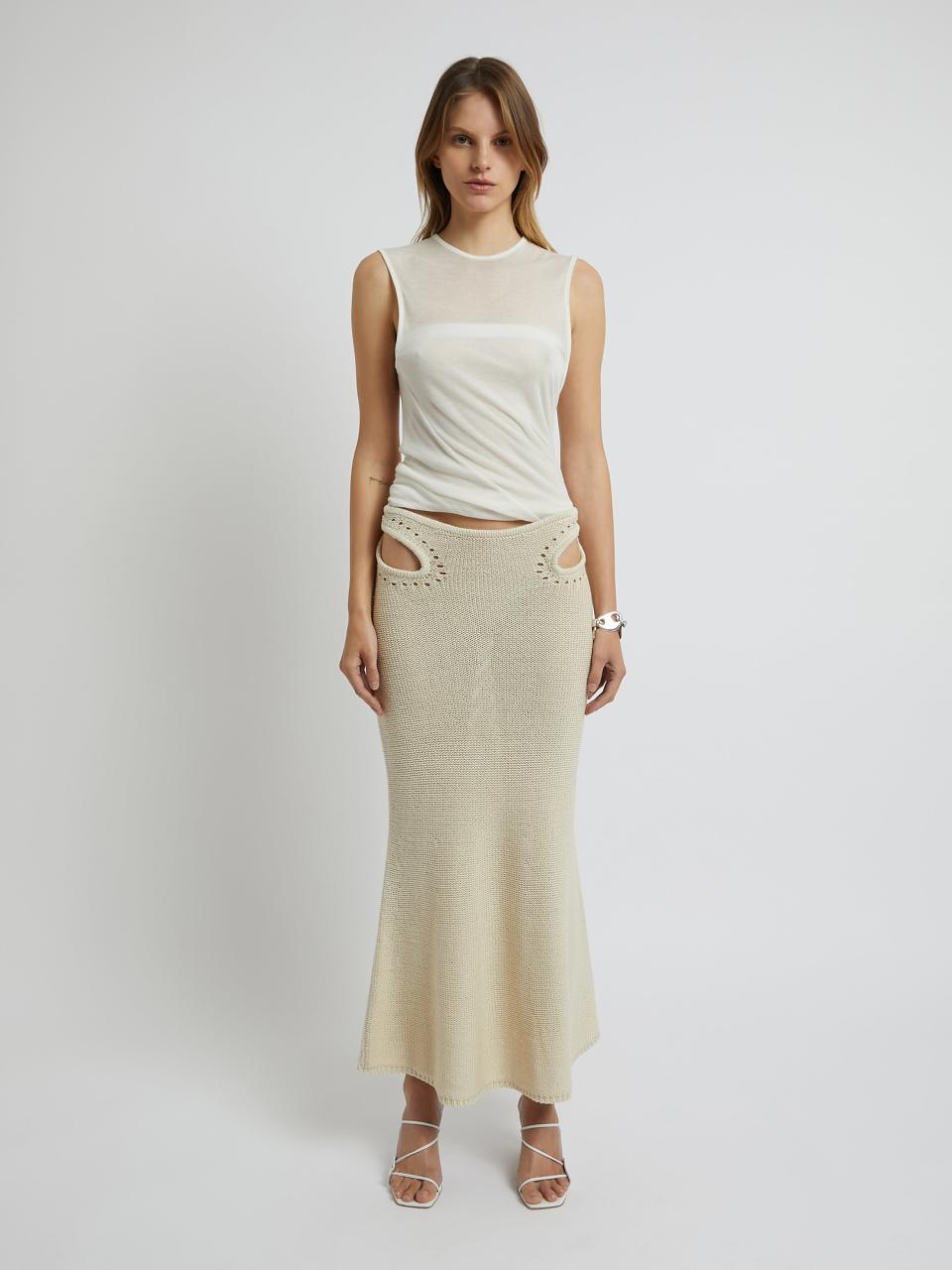 <p><a href="https://christopheresber.com.au/collections/knitwear/products/pointelle-clasp-skirt-natural" rel="nofollow noopener" target="_blank" data-ylk="slk:Shop Now;elm:context_link;itc:0;sec:content-canvas" class="link ">Shop Now</a></p><p>Pointelle Clasp Skirt</p><p>$481.00</p><p>christopheresber.com.au</p>