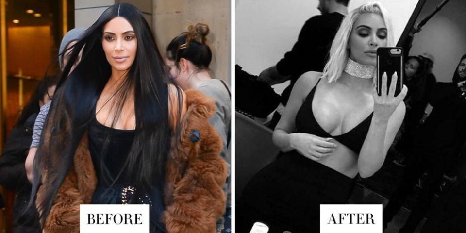 <p><strong>When:</strong> 17 February</p><p><strong>Style change:</strong> Kim Kardashian-West went back blonde again during Fashion week as well as chopping off her locks to a trendy mid-length. </p>