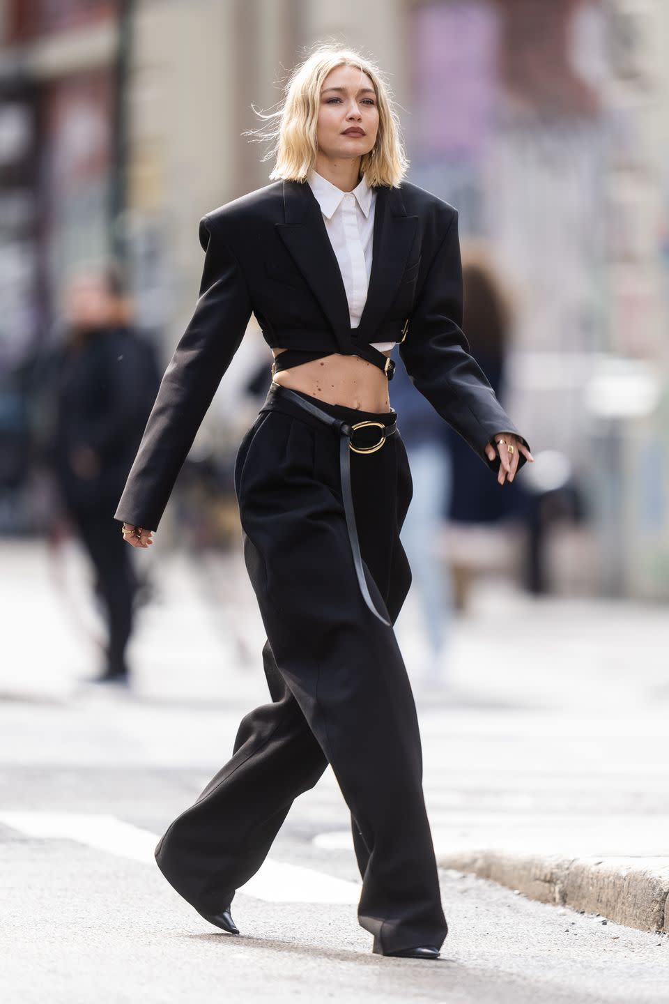 new york, new york march 26 gigi hadid is seen during a photo shoot for maybelline in soho on march 26, 2024 in new york city photo by gothamgc images