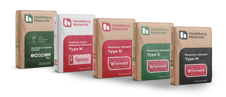 The new bag designs reflect the company’s recent rebranding from Lehigh Cement to Heidelberg Materials