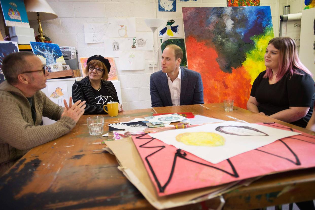 Prince William asked Jason, Heather and Grace, former clients of the Spitalfields Crypt Trust, whether drugs should be legalised: David Rose/AFP