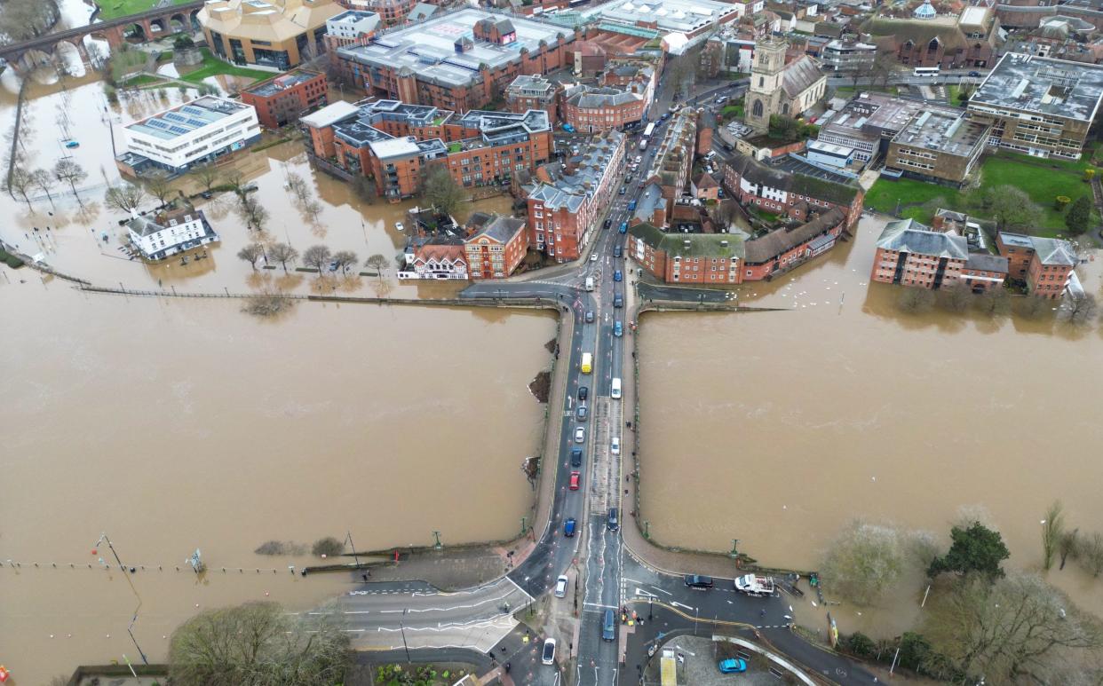 A view of Worcester city centre flooded by the River Severn, following heavy rainfall