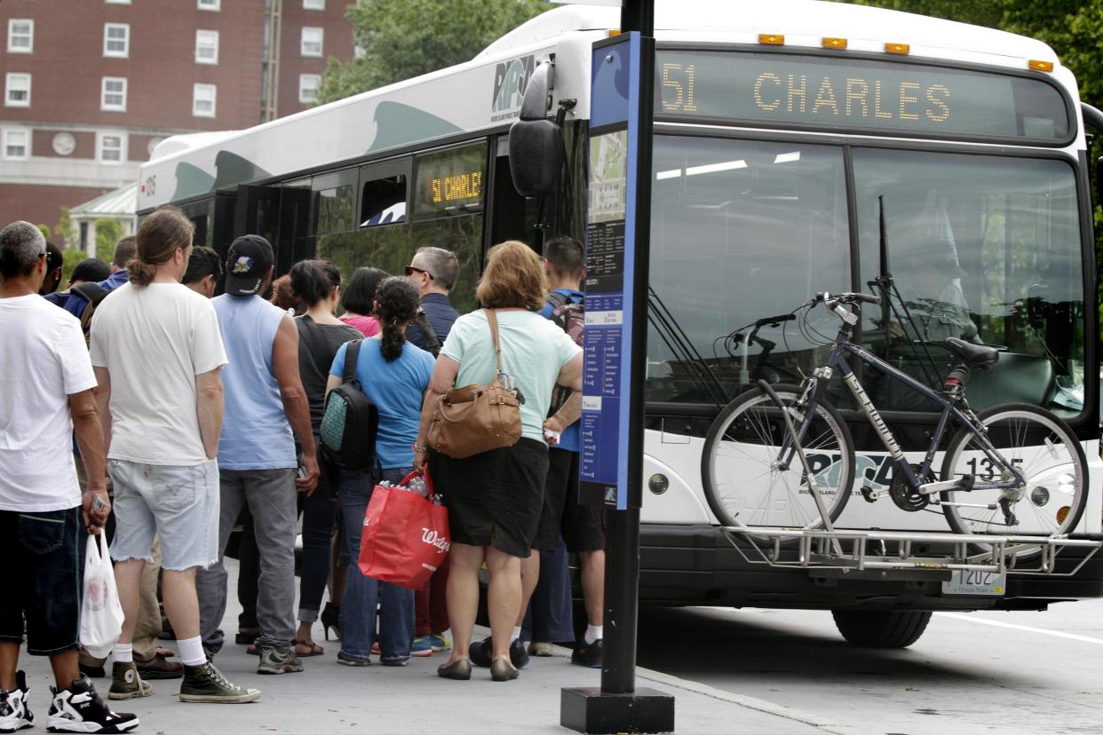 A busy bus stop in Kennedy Plaza in downtown  Providence.