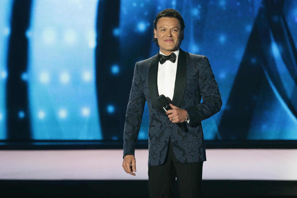 PREMIOS BILLBOARD DE LA M��SICA LATINA 2016 -- Pictured: Pedro Fernandez speaks on stage during the 2016 Billboard Latin Music Awards at the BankUnited Center in Miami, Florida on April 28, 2016 -- (Photo by: John Parra/Telemundo/NBCU Photo Bank via Getty Images)