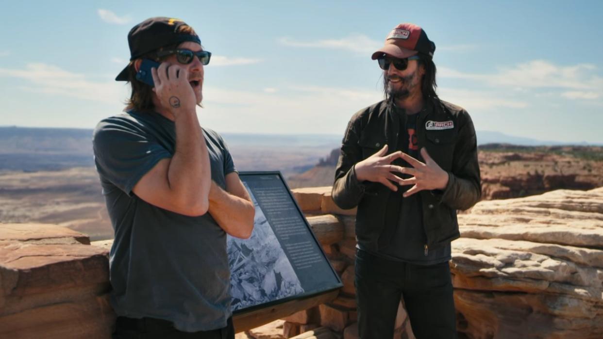  Norman Reedus and Keanu Reeves on top of a mountain in Ride with Norman Reedus. 