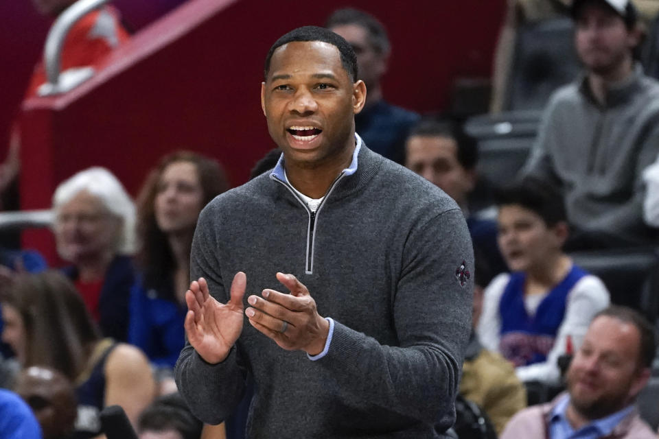 New Orleans Pelicans head coach Willie Green watches in the second half of an NBA basketball game against the Detroit Pistons in Detroit, Friday, Jan. 13, 2023. (AP Photo/Paul Sancya)