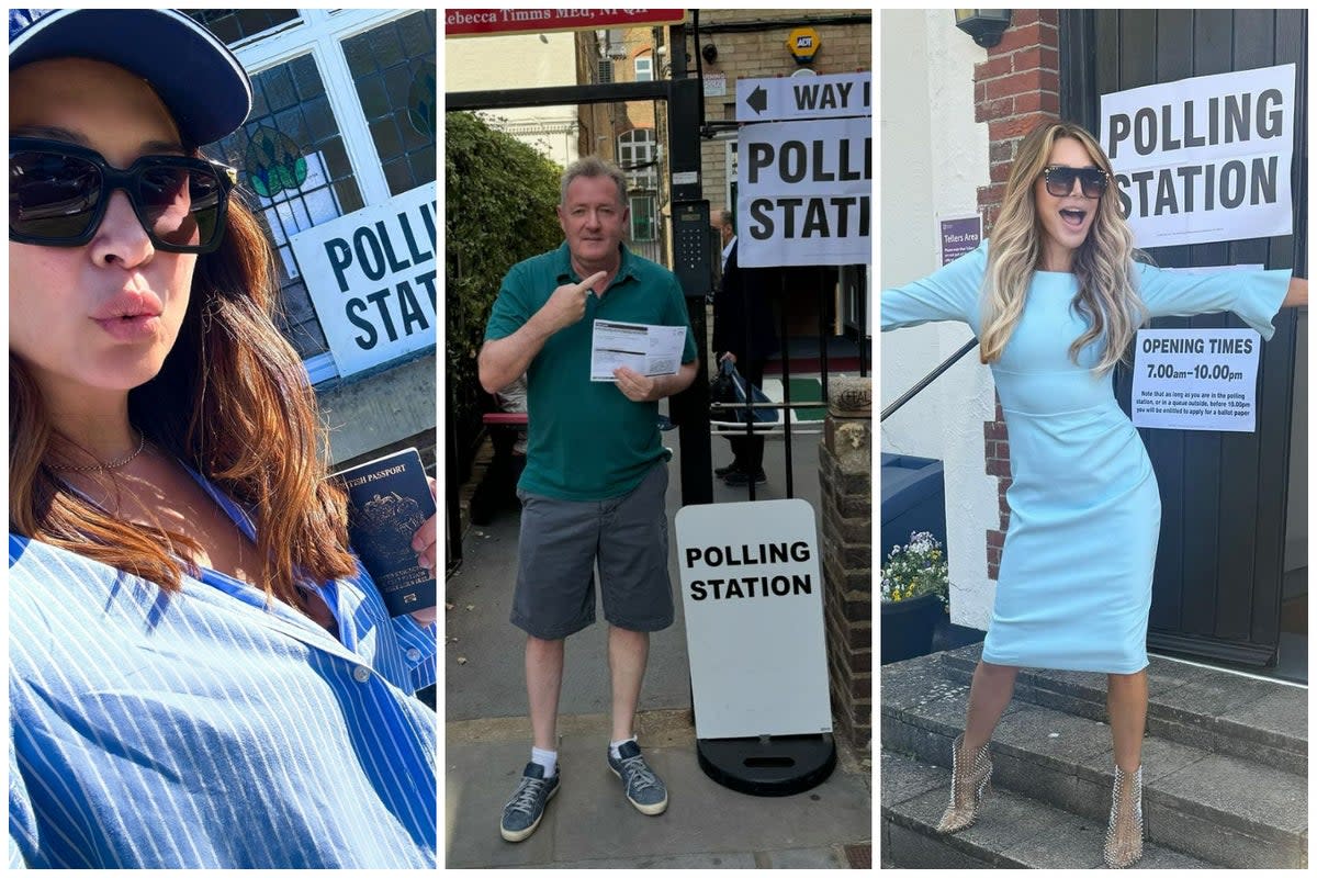 Celebrities including Myleene Klass, Piers Morgan and Lizzie Cundy have voted in the 2024 general election (ES Composite)