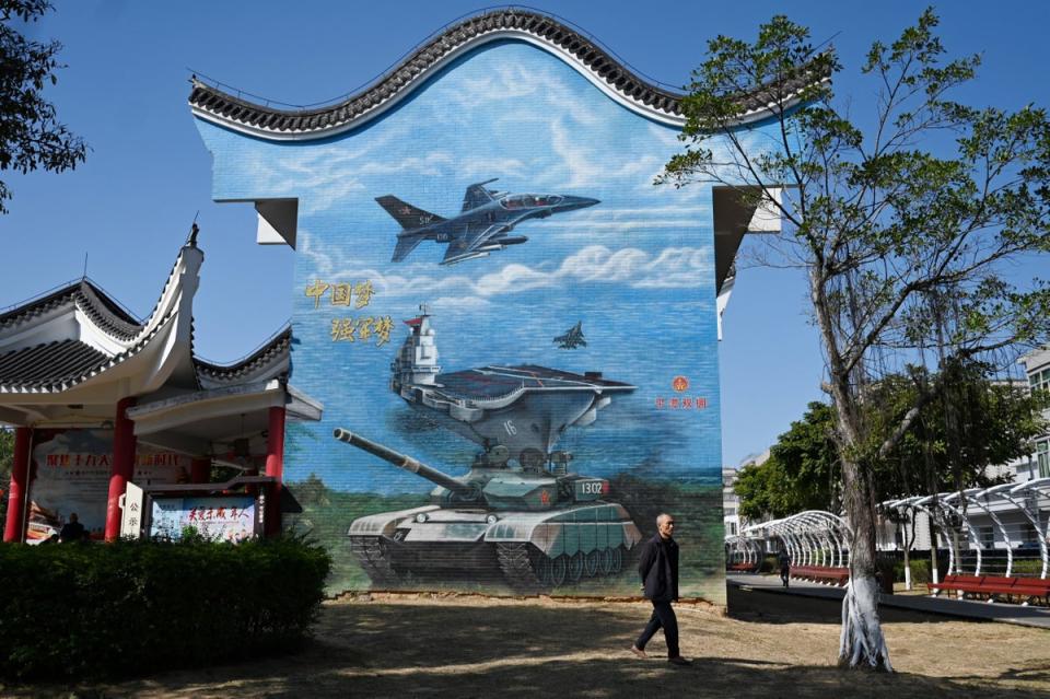 A military-themed mural at a public park on Pingtan Island, the closest point in China to Taiwan’s main island, in China’s southeastern Fujian province (AFP/Getty)