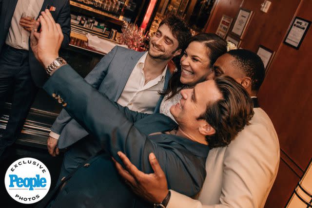 <p>Heather Gershonowitz</p> From left: Daniel Radcliffe, Lindsay Mendez, J. Alex Brinson and Jonathan Groff take a selfie.