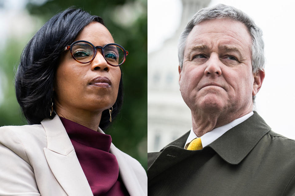 A side by side split image of Angela Alsobrooks and David Trone (AP)