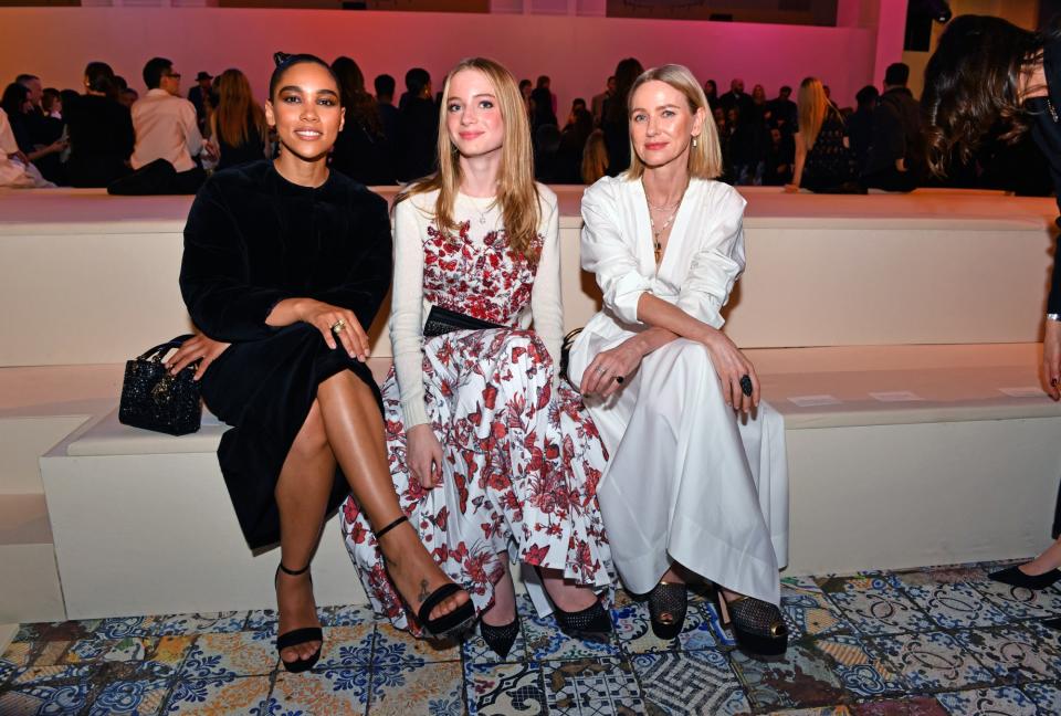 US actress Alexandra Shipp (L), British actress Naomi Watts (R) and daughter Kai attend the Dior pre-fall fashion show at the Brooklyn Museum in Brooklyn, New York on April 15, 2024