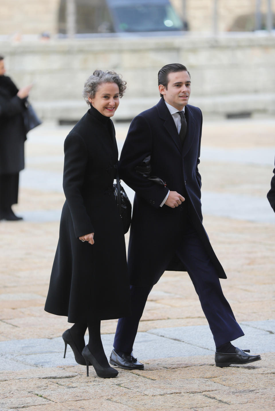 EL ESCORIAL, SPAIN - JANUARY 29: (L-R) Carla Royo Villanova and Mirko Sajonia Coburgo attend Pilar de Borbon institutional funeral at El Escorial on January 29, 2020 in El Escorial, Spain. (Photo by Europa Press Entertainment/Europa Press via Getty Images)