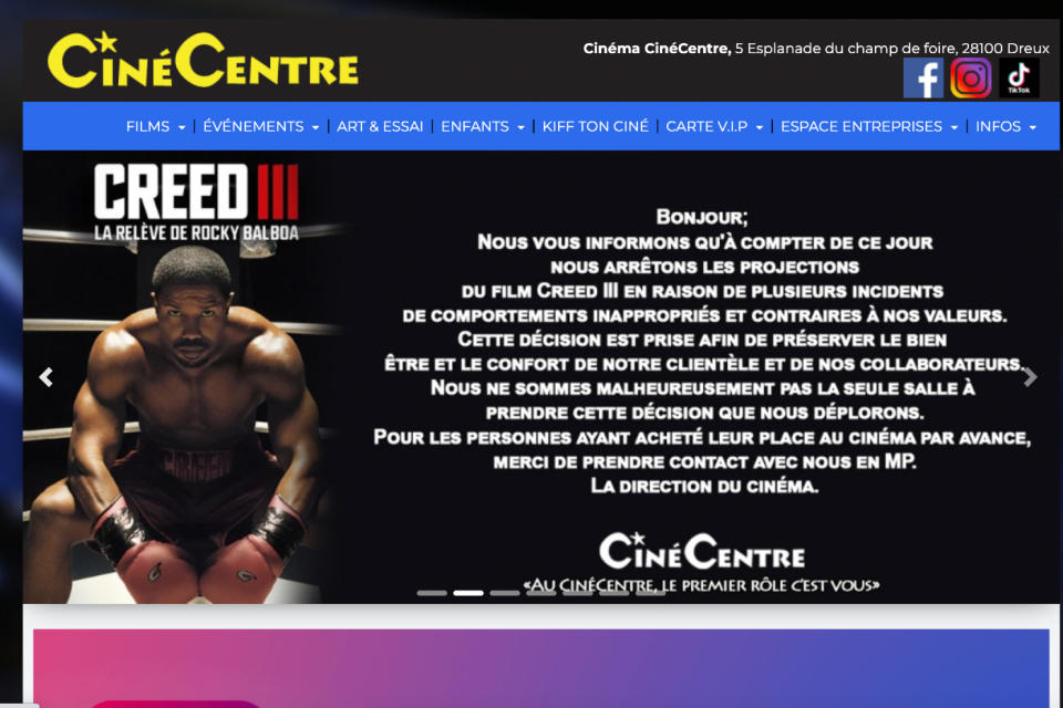 CinéCentre announcement on website