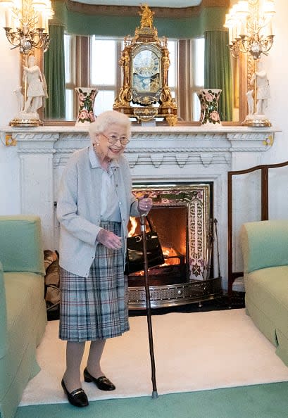 <div class="inline-image__caption"><p>Britain's Queen Elizabeth II waits to meet with new Conservative Party leader and Britain's Prime Minister-elect at Balmoral Castle in Ballater, Scotland, on Sept. 6, 2022.</p></div> <div class="inline-image__credit">Jane Barlow/Pool/AFP via Getty Images</div>