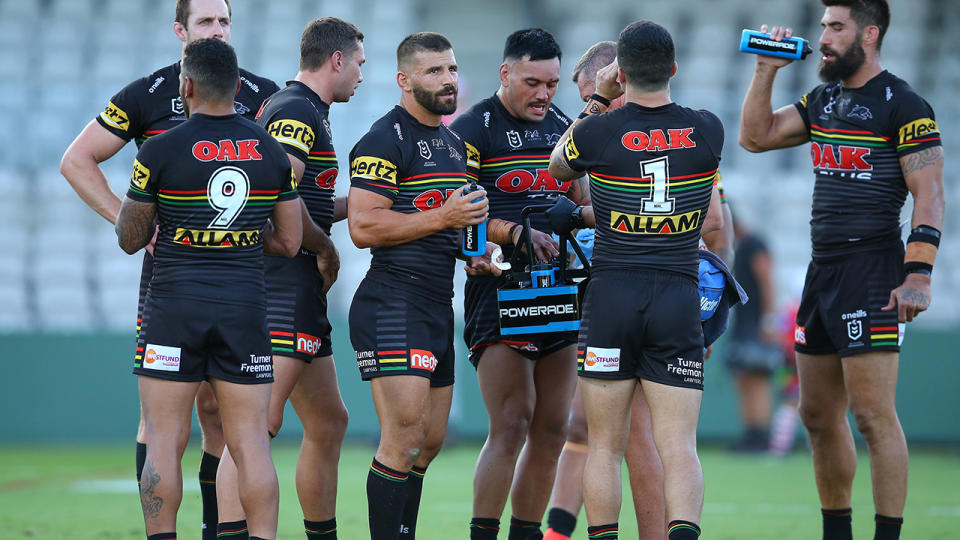 The Penrith Panthers, pictured here during round two of the NRL season before it was suspended.