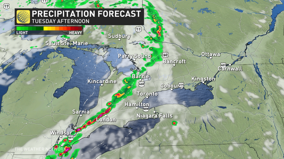 southern Ontario precipitation forecast Tuesday afternoon April 8 2024
