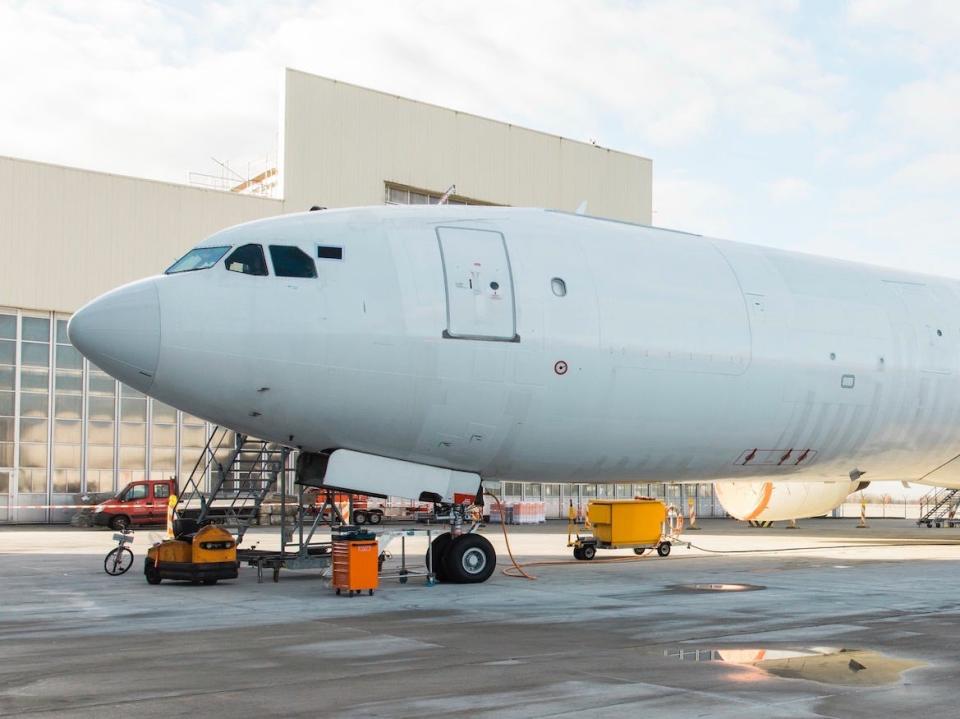 An A330-300P2F for DHL before being painted in the airline's livery.