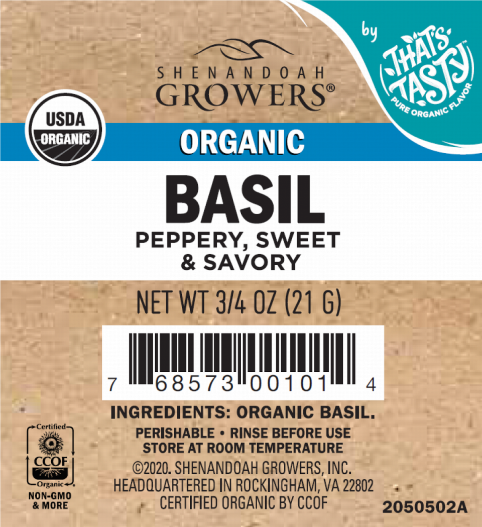 Shenandoah Growers by That’s Tasty Organic Basil label