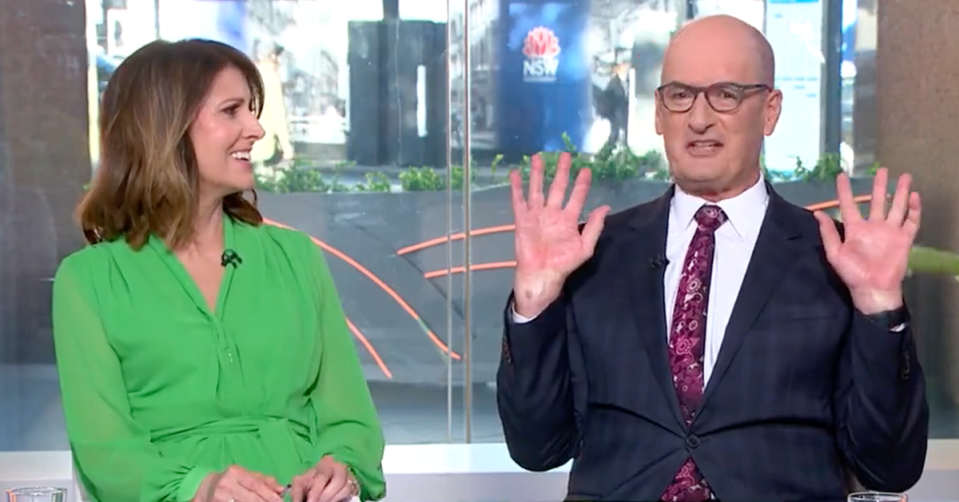 Nat Barr and Kochie looking shocked on Sunrise.