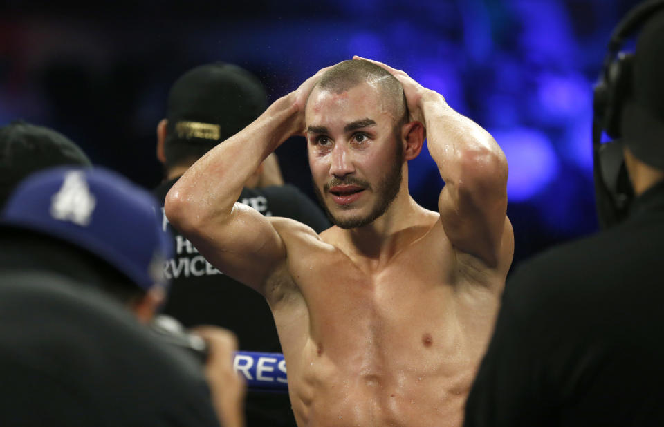 LAS VEGAS, NV - OCTOBER 20: Maxim Dadashev of Russia wait for the decision after a super lightweight bout against Antonio de Marco of Mexico at Park Theater at Monte Carlo Resort and Casino in Las Vegas on October 20, 2018 in Las Vegas, Nevada. Dadashev won by unanimous decision. (Photo by Steve Marcus/Getty Images)