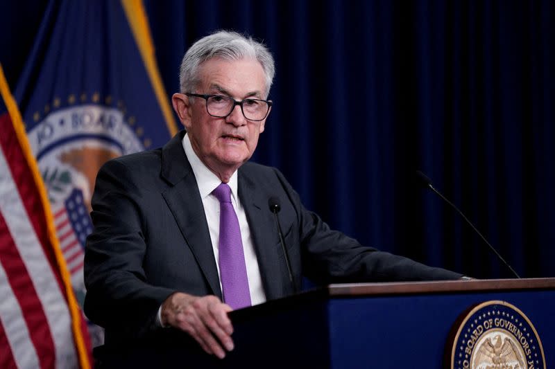 oFILE PHOTO: Federal Reserve Board Chairman Powell attends a press conference, in Washington