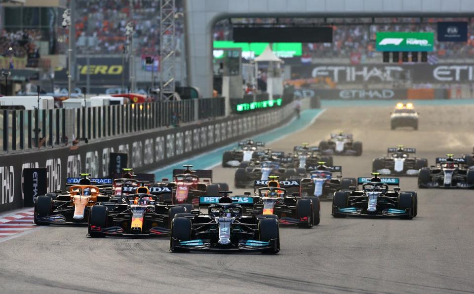 Hamilton steals a march on Verstappen at lights out and takes the lead of the race (Getty)