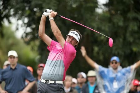 Bubba Watson hits his tee shot on the seventh hole during the final round of the WGC - Cadillac Championship golf tournament at TPC Blue Monster at Trump National Doral. Mandatory Credit: Jason Getz-USA TODAY Sports