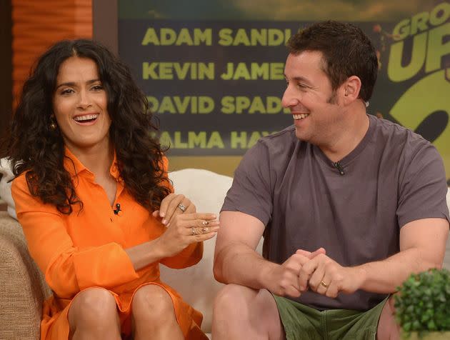 Salma Hayek and Adam Sandler joke around on Univision’s 