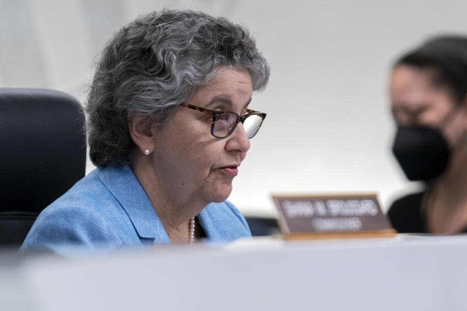 Commissioner Ellen Weintraub speaks during a Federal Election Commission public meeting on whether it should regulate the use of AI-generated political campaign advertisements, Thursday, Aug. 10, 2023, in Washington. (AP Photo/Stephanie Scarbrough)