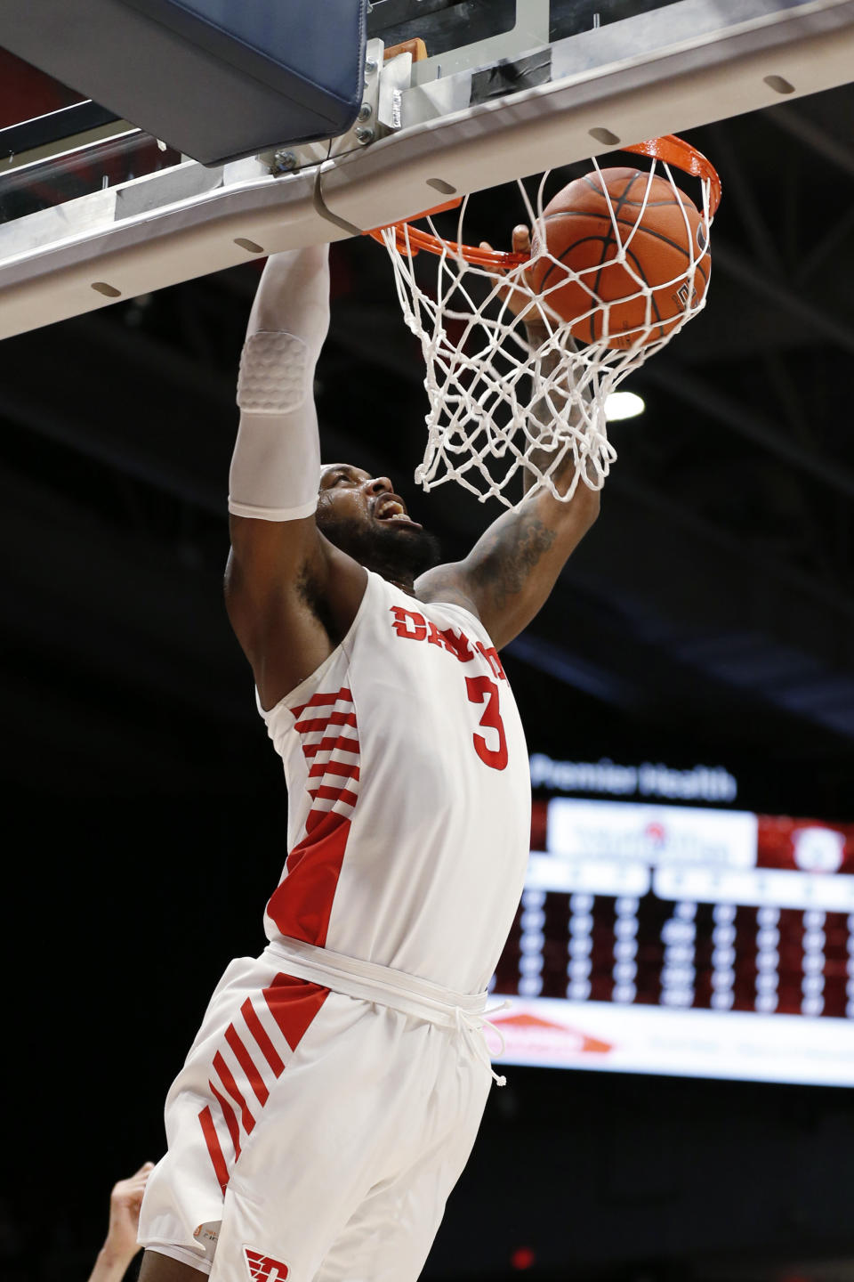 Dayton guard Trey Landers dunks against Davidson during the first half of an NCAA college basketball game Friday, Feb. 28, 2020, in Dayton, Ohio. (AP Photo/Gary Landers)