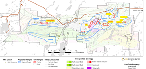 Map of Phase 2 Drill Targets at the Pen Gold Project