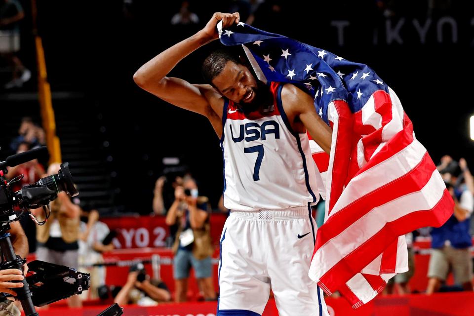 Forward Kevin Durant, who earned NCAA player of the year honors in his lone season at Texas, hopes to become the first U.S. men's basketball player to win four gold medals at the Olympics.